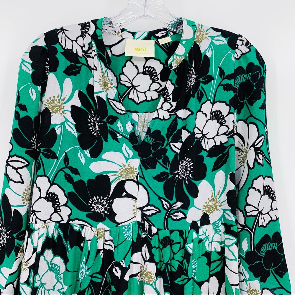 Anthropologie Maeve Juno Floral Mini Dress Green Black White Size XXS - Picture 3 of 10